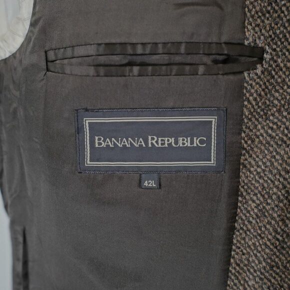 Banana‎ Republic Tweed Wool Brown Gray Check Sport Coat 42L 2 Button - Picture 8 of 12